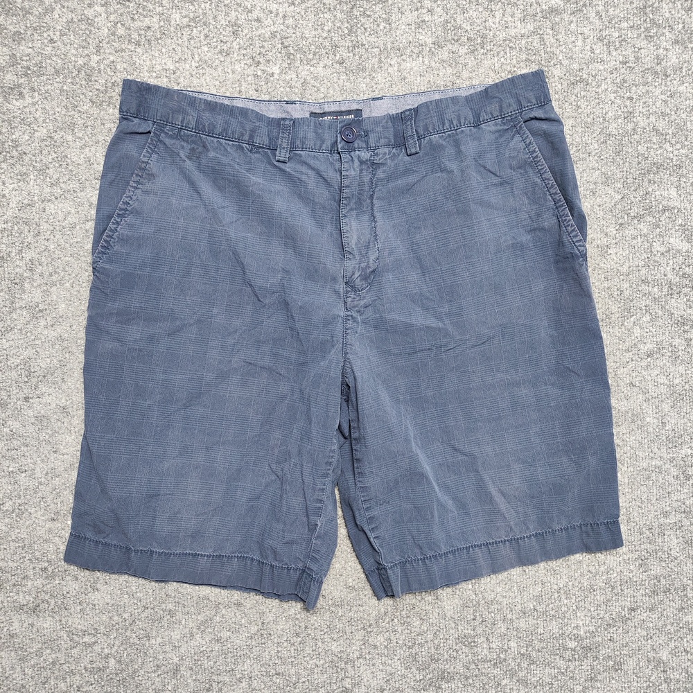 Tommy Hilfiger Shorts Mens 36 Blue Check Chino Cotton Flat Front Casual Summer